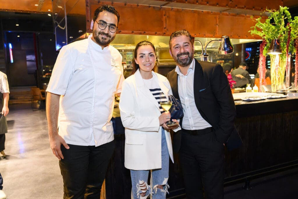 Executive pastry chef Ruchit Harneja, Leigh & Franck Savoy at the grand opening of Ben Berg's latest concept, Prime 131, a live-fire and sushi restaurant  (Photo by Michelle Watson, Catchlightgroup.com)