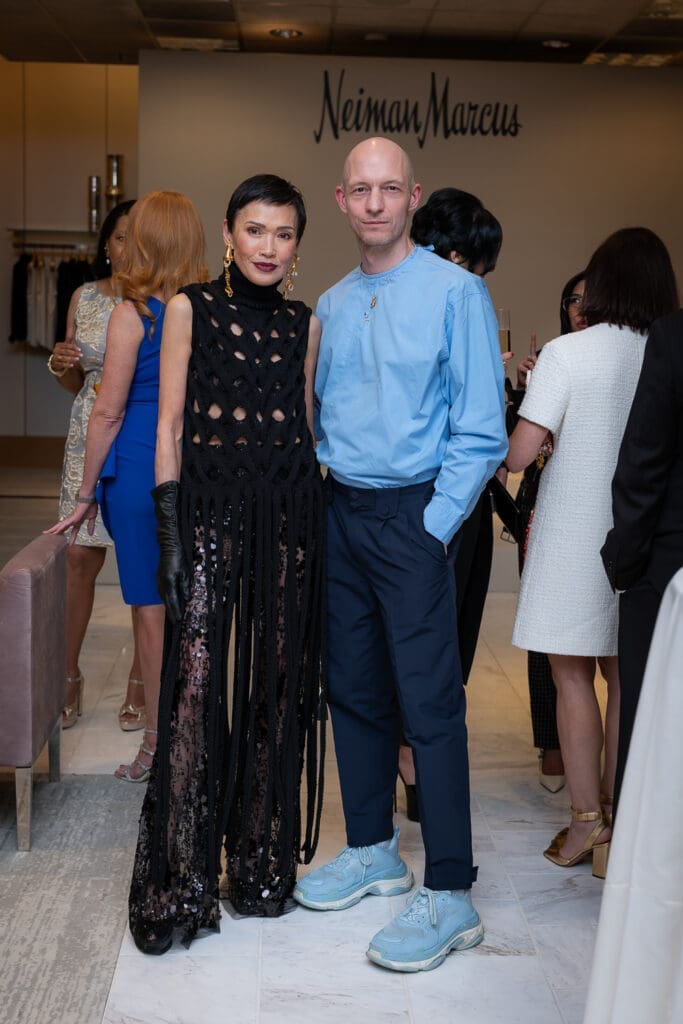 Duyen Nguyen and designer Christian Juul Nielsen at the PaperCity Philanthropy in Fashion Best Dressed announcement party at Neiman Marcus (Photo by Kara Trail, Miroma Photography)