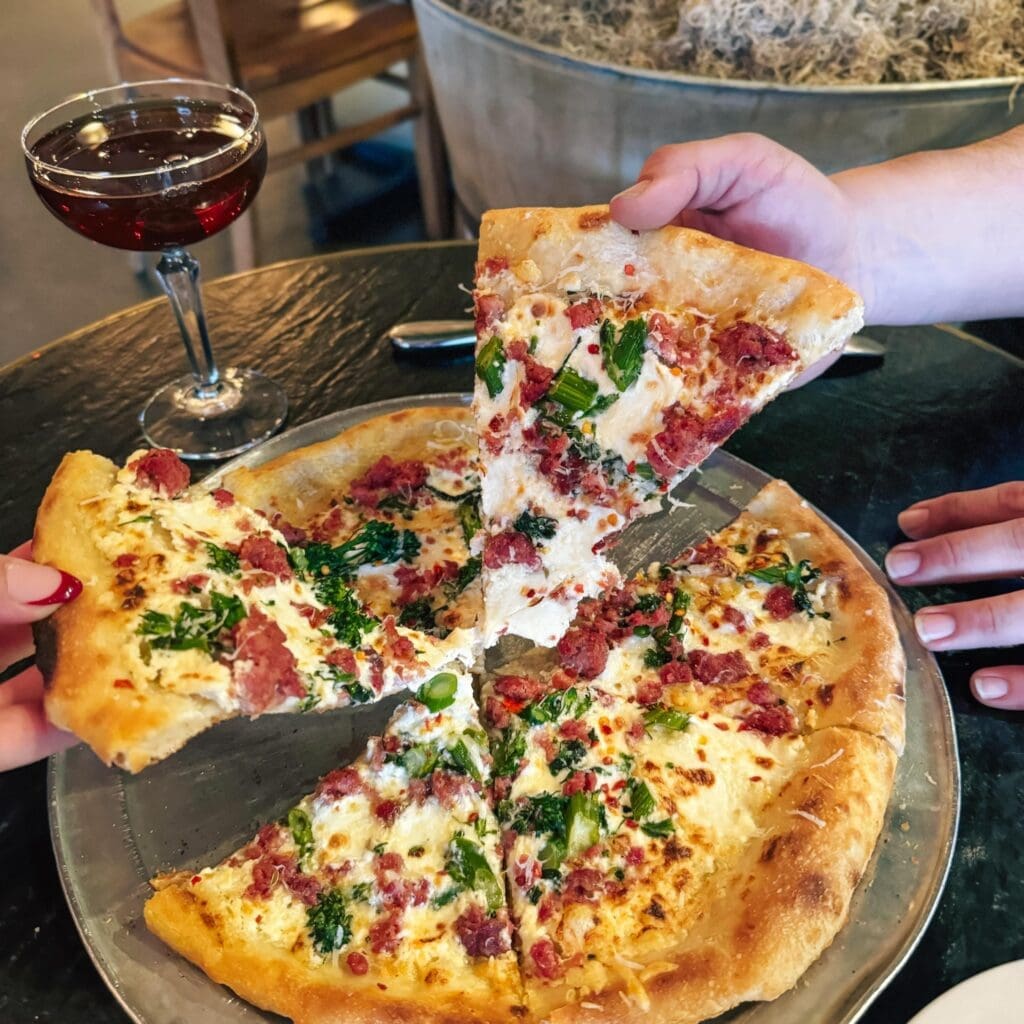 Piatello's simple crispy crust pizzas are a shareable feast.