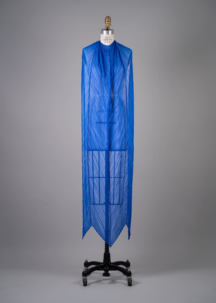 Issey Miyake's blue polyester pleated scarf, circa 1990s (Photo by Shane Quereshi)