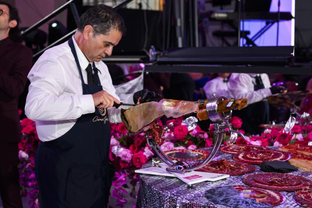 Spanish ham carved on site at the Houston Grand Opera 'Mirror Ball' (Photo by Michelle Watson, Catchlightgroup.com)