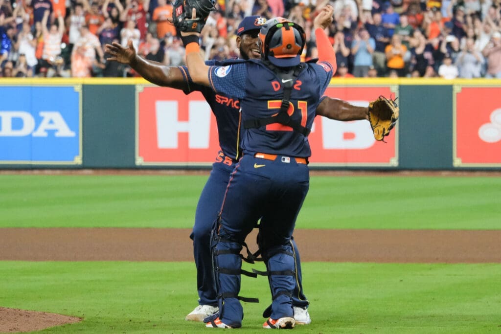 Houston Astros fifth starter Ronel Blanco threw a no hitter — and it's a win for young catcher Yainer Diaz too. (Photo by F. Carter Smith)