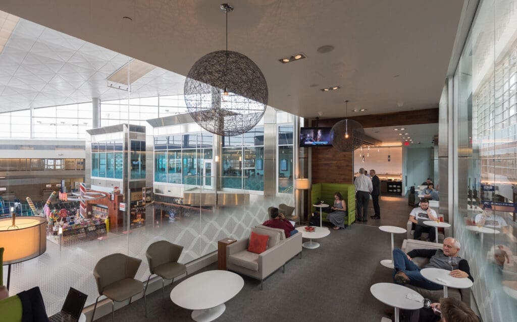 The American Express Centurion Lounge overlooks bustling Terminal D. (Courtesy DFW Airport)