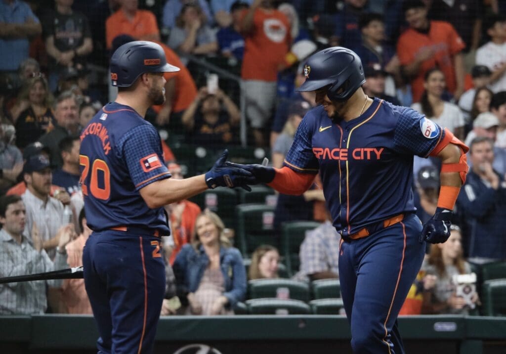 Young Astros catcher Yainer Diaz can hit home runs in bunches. (Photo by F. Carter Smith)