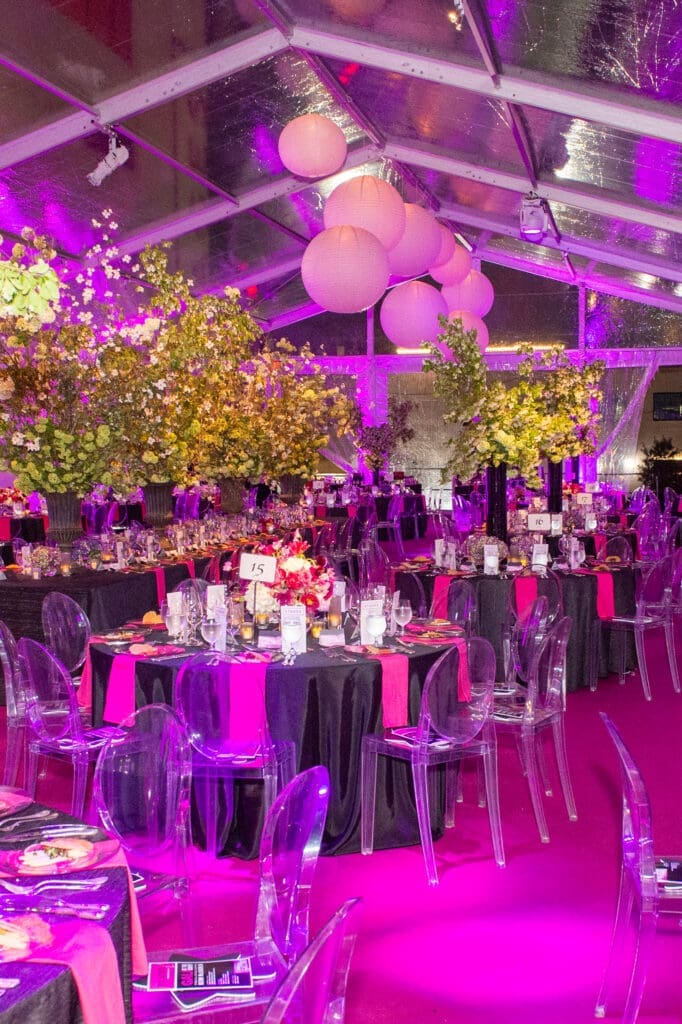 Rebekah Johnson of Bergner & Johnso transformed the party tent into a wonderland of fuschia. (Photo by Jacob Power)