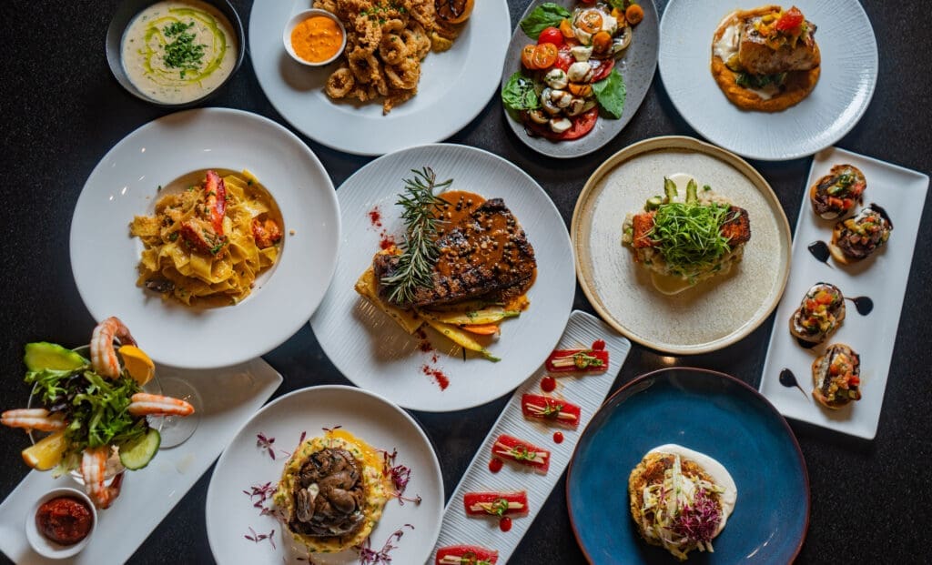 The Landmark Prime Rib modern steakhouse is open for breakfast, lunch, and dinner (5 pm to 10 pm) service seven days a week, as well as Sunday brunch.