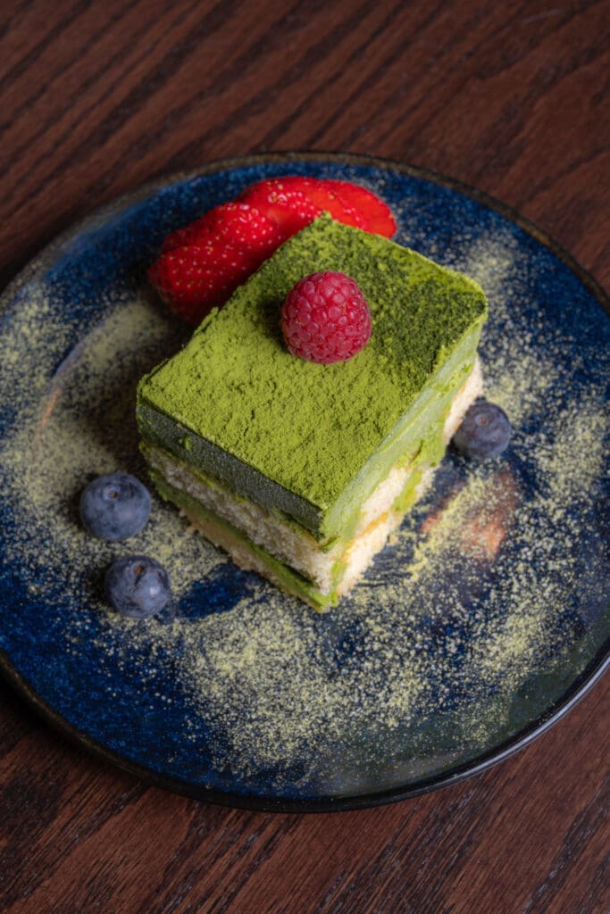 JingHe offers a matcha tiramisu for dessert. (Courtesy)