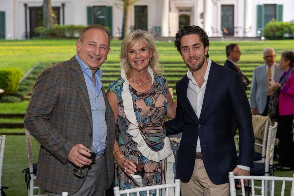 Moti Ferder, Debbie Dacus, Josh Gaynor at the Bayou Bend Garden Party (Photo by Jenny Antill)