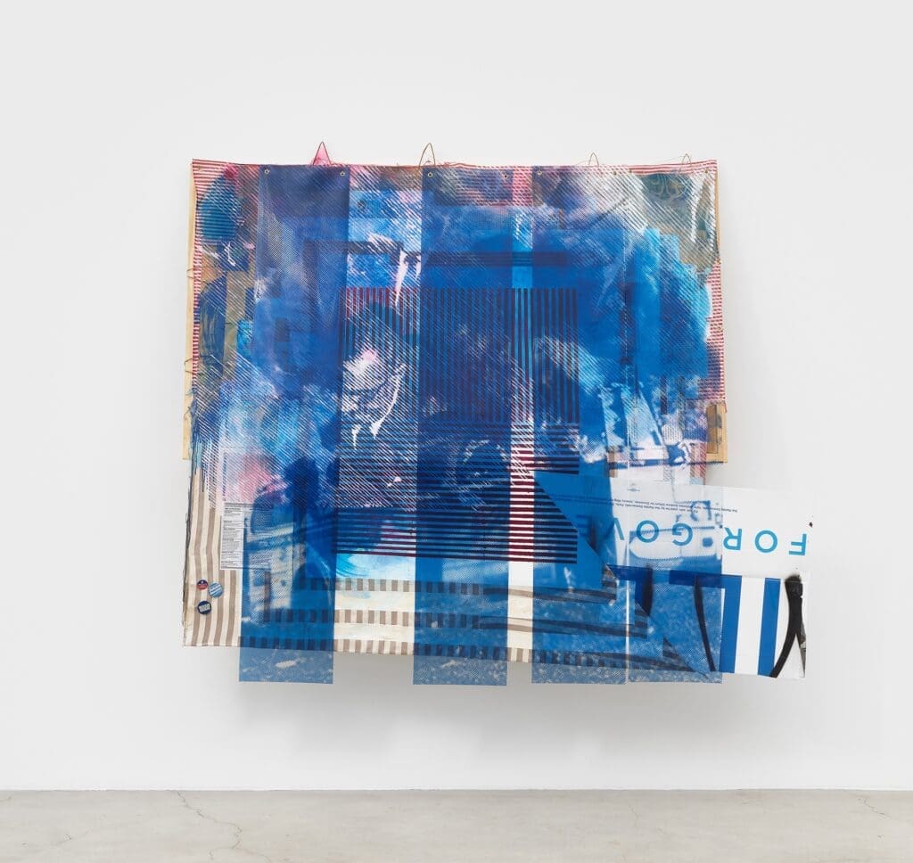 Tomashi Jackson's "Ecology of Fear (Gillum for Governor of Florida) (Freedom Riders bus bombed by KKK)," 2020, at Museum of Fine Arts, Houston. This collage was acquired by the Guggenheim Museum in 2021. (Courtesy Tomashi Jackson, Tilton Gallery and the Guggenheim Museum, New York)