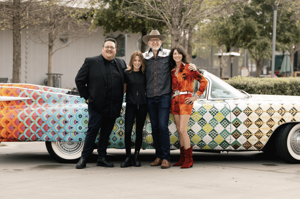 Orange Show executive director Tommy Ralph Pace, Tracy Levit Larner, Art Car Parade Grand Marshal Brock Wagner, Franny Koelsch Jeffries at Saint Arnold Brewing Company (Photo by Adri Richey)