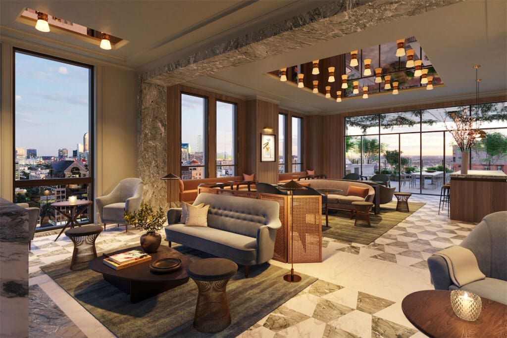 The top floor social lounge at the Rosewood Residences in Dallas. 