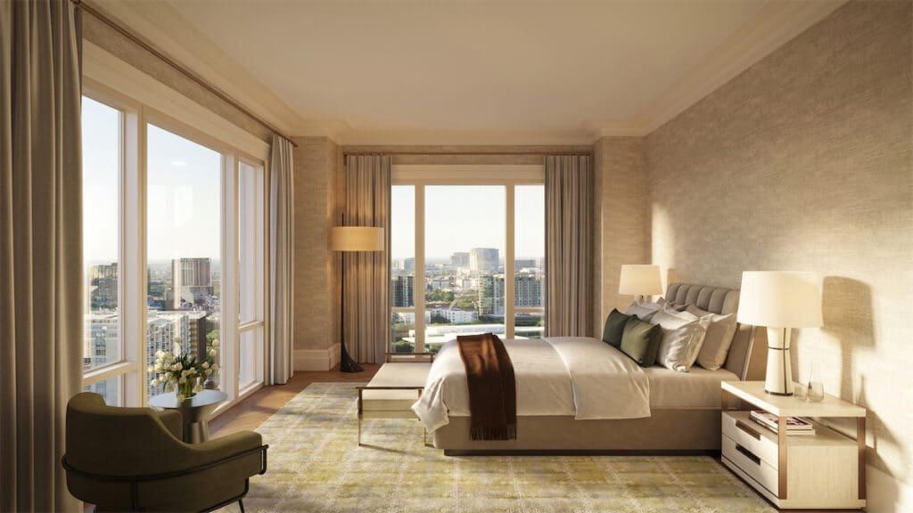 A rendering of a bedroom in one of the Rosewood Residences condos. 