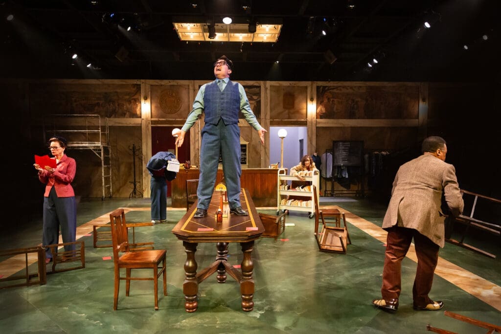 The Cast of Alley Theatre’s production of Thornton Wilder’s The Emporium grabs the moment. (Photo by Lynn Lane)