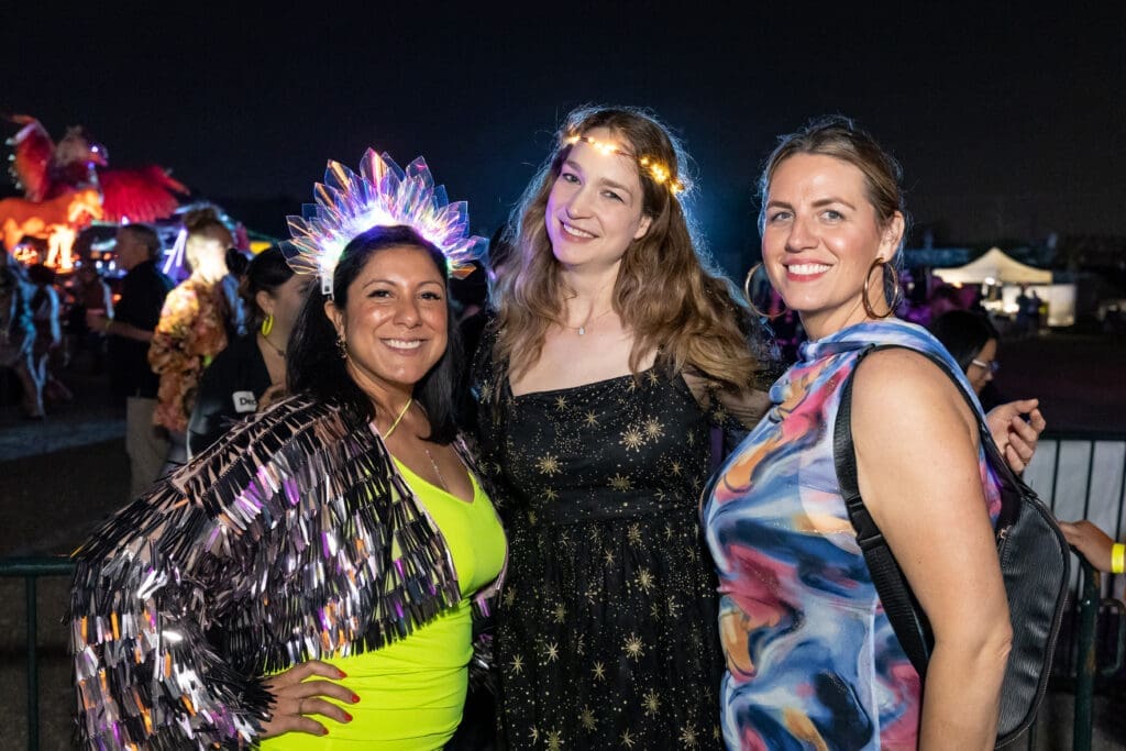 Bianca Ferrer, Anni Beck, Casie Fischer at the Orange Show Art Car Ball (Photo by Emily Jaschke)