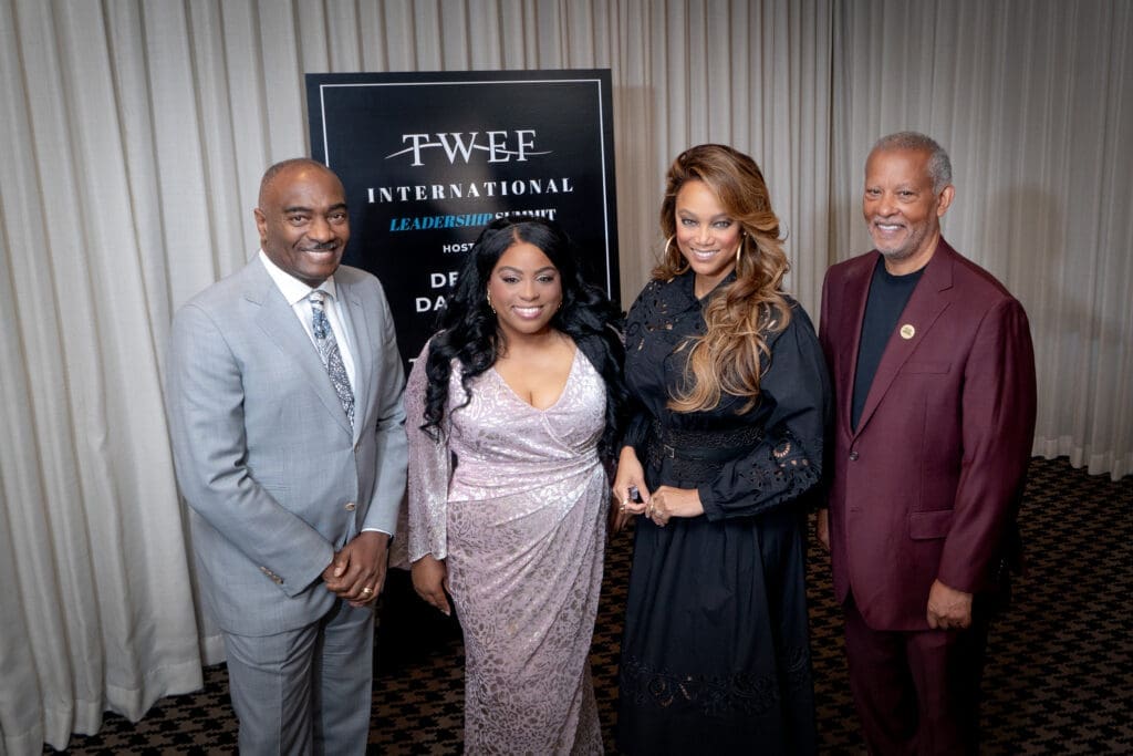 Reggie Van Lee, Deavra Daughtry, Tyra Banks, D'Artagnan Bebel at the 20th annual International Women's Leadership Summit.