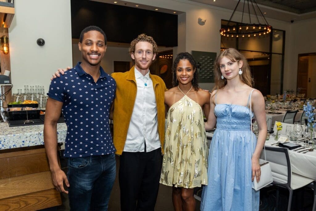 Dancers Eric Best, Skylar Campbell, Kellen Hornbuckle and Zoe Lucich at the Houston Ballet 'Raising the Barre' dinner at Caracol. (Photo by Melissa Taylor)