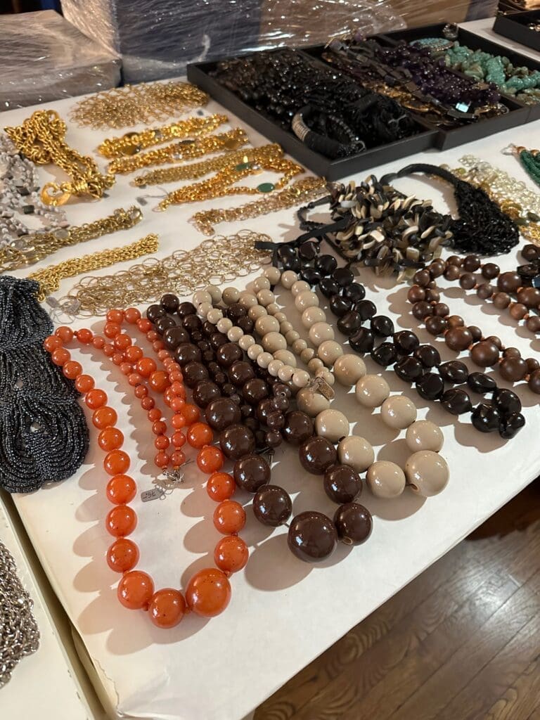 Chunky beads and gilded bracelets are among the items to be offered in this weekend's Martha Turner estate sale. (Photo by Shelby Hodge)