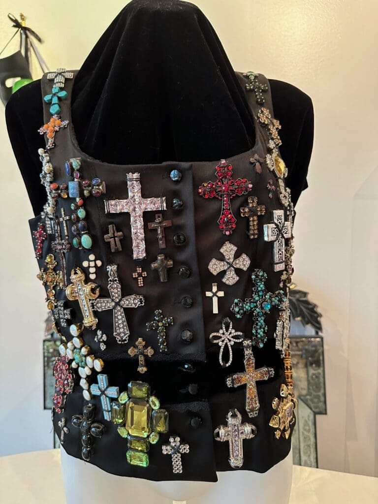 The vest that Deasa Turner created using brooches from her mother's collection to be raffled this weekend. (Photo by Shelby Hodge)