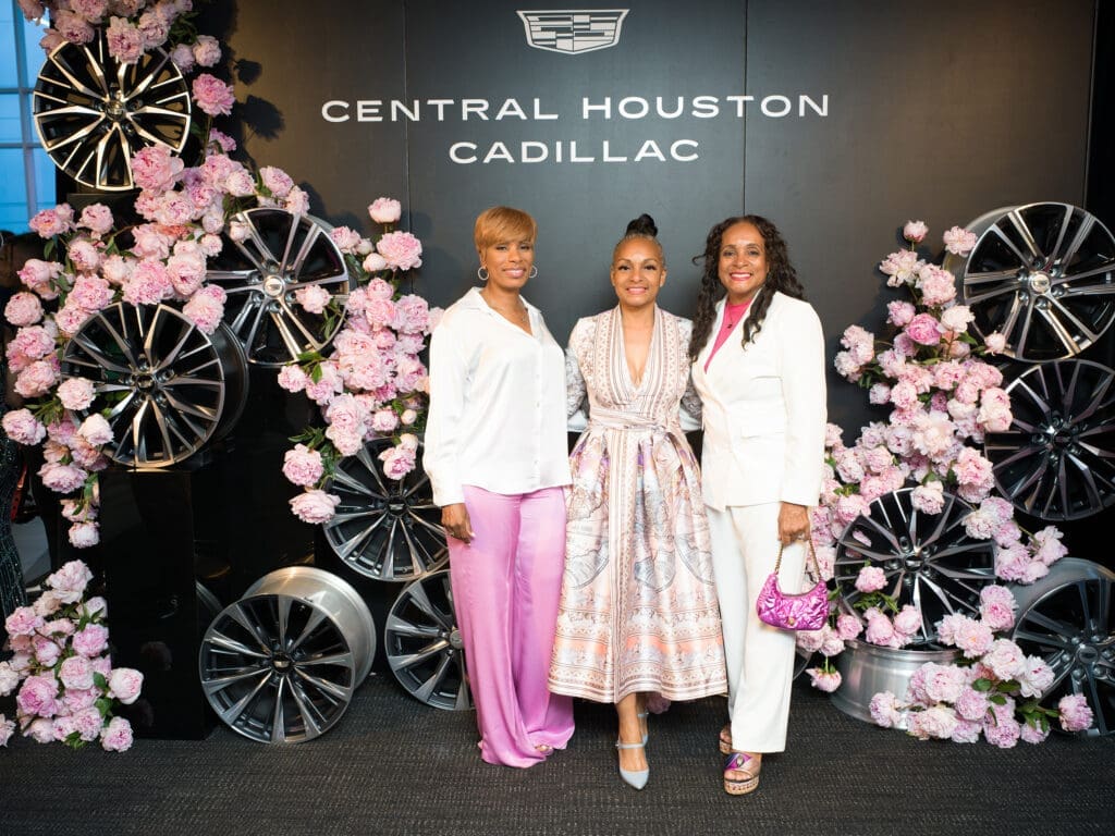 LaDonna Rucker, Veronica Wilson, Rhonda Jones at the grand opening of Central Houston Cadillac's new location near NRG Park (Photo by Daniel Ortiz)