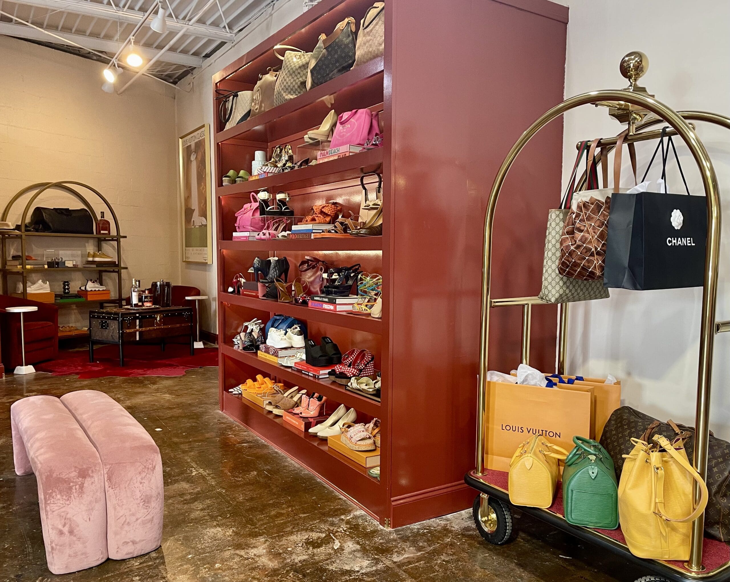 Designer handbags, shoes and men’s lounge at Seven