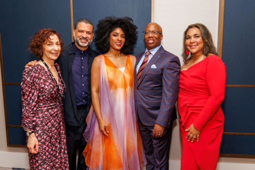 Sarah Rothenberg, Jason Moran, Alicia Hall Moran, Drs. Anthony and Annette Brissett at DACAMERA’s 2024 Music Salons & Supper Club. (Photo by Katy Anderson)