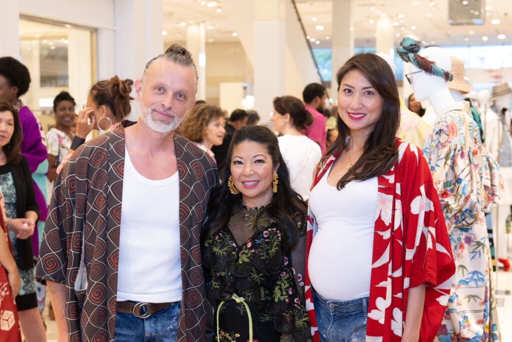 Sebastien 'Mr.D 1987' Boileau, Tina Zulu, Karla Modesto at Kimono Zulu fashion exhibition at Neiman Marcus (Photo by Wilson Parish)