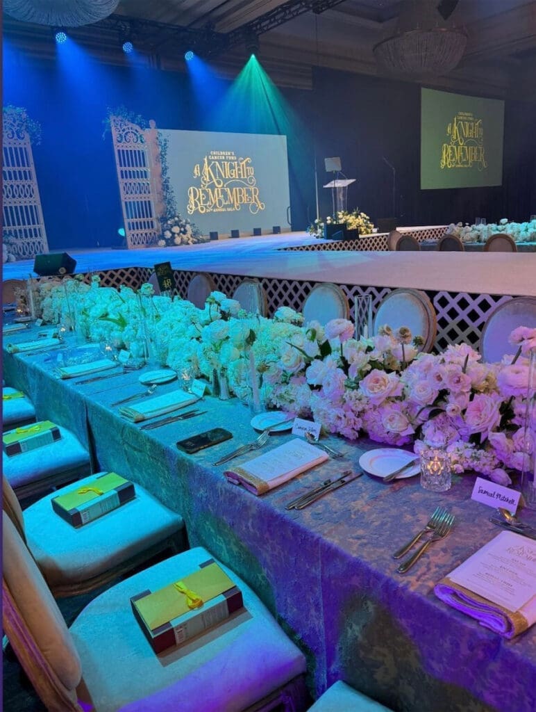 A tablescape at the 2024 Children's Cancer Fund Gala, "A Knight to Remember"  (Photo by Tamytha Cameron)