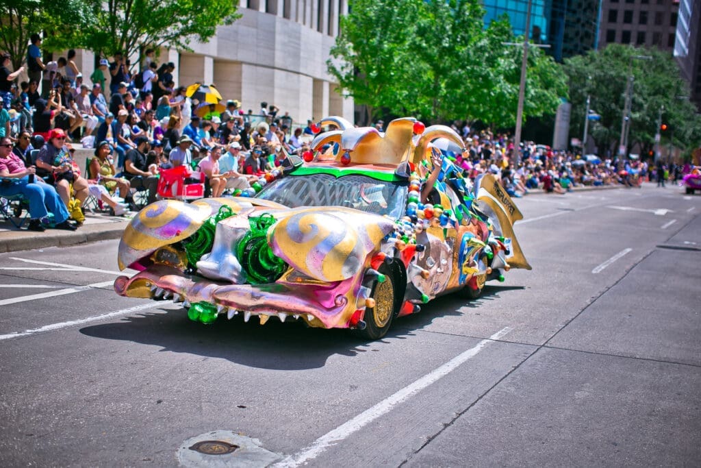 Claire & Kyle Johnson's "The Ploppet" at the Orange Show Art Car Parade (Photo by Morris Malakoff) 
