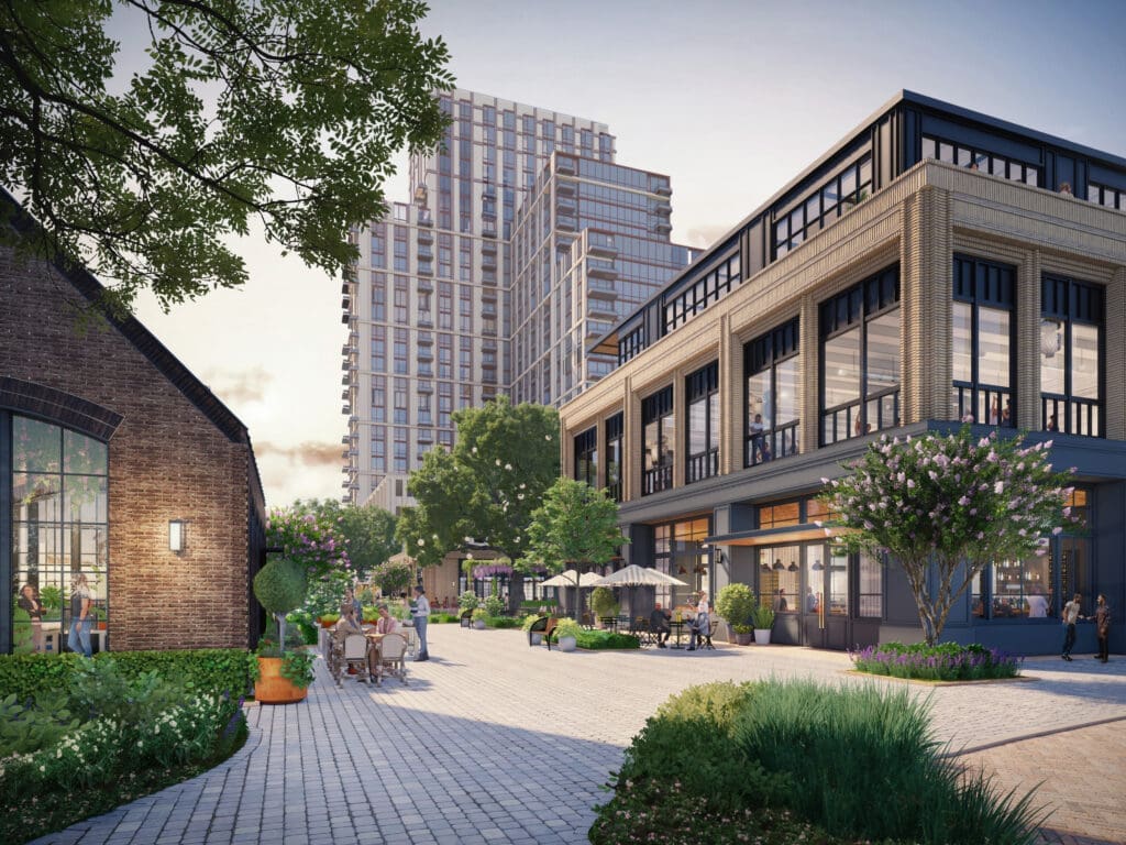 The RO — a new mixed-use development in the River Oaks area — will keep all the parking on the perimeter and underground, keeping cars out of the center of the project to create a walker's paradise. (Courtesy Michael Hsu Office of Architecture)