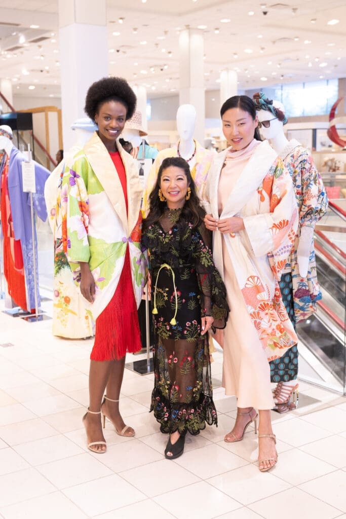 Tina Zulu with Models at Kimono Zulu fashion exhibition at Neiman Marcus (Photo by Wilson Parish)