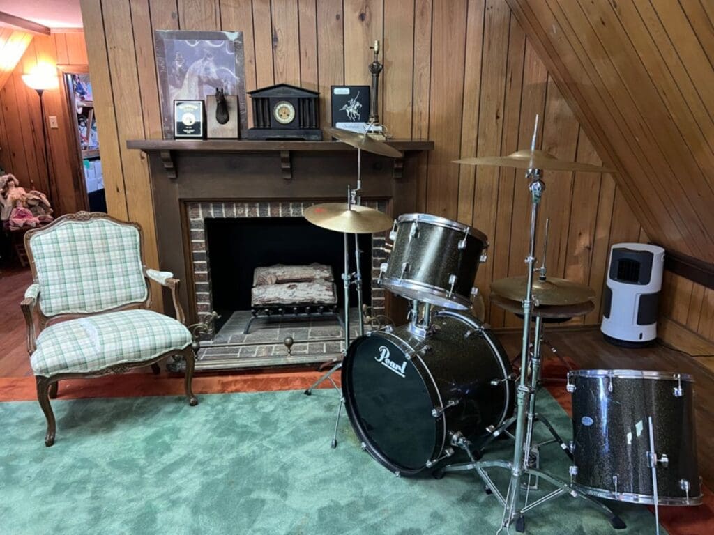 A drum set in the home's attic. (Photo by Dallas Estate Sellers)