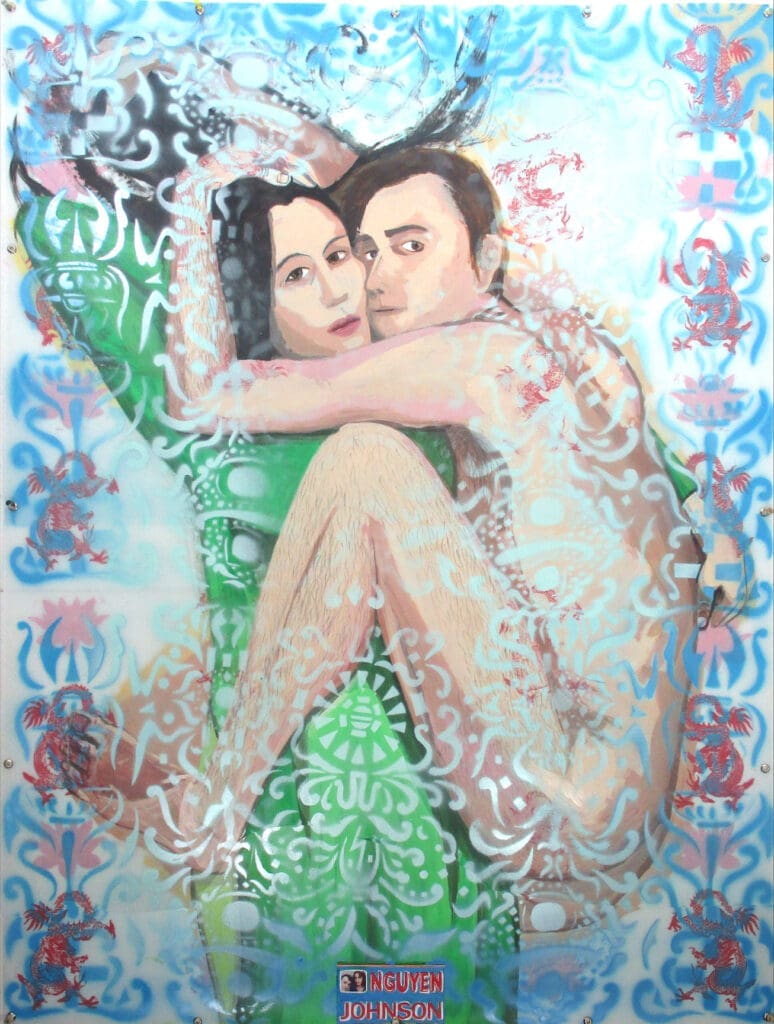 Duyen Nguyen's "Nguyen Johnson Portrait," 2023, is reminiscent of Yoko Ono and John Lennon's portrait taken by Annie Liebovitz for Rolling Stone in 1980 (Photo by Jeremiah Johnson)