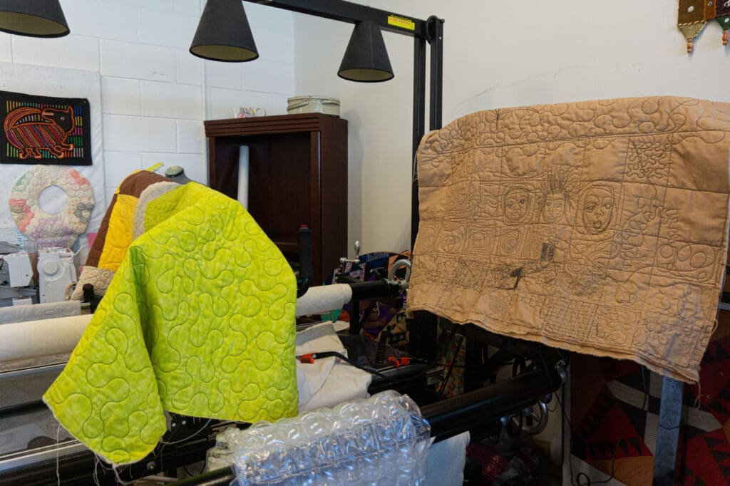 Pieces in progress in The Community Artists' Collective quilting studio (Photo by Sofia Westerman) 