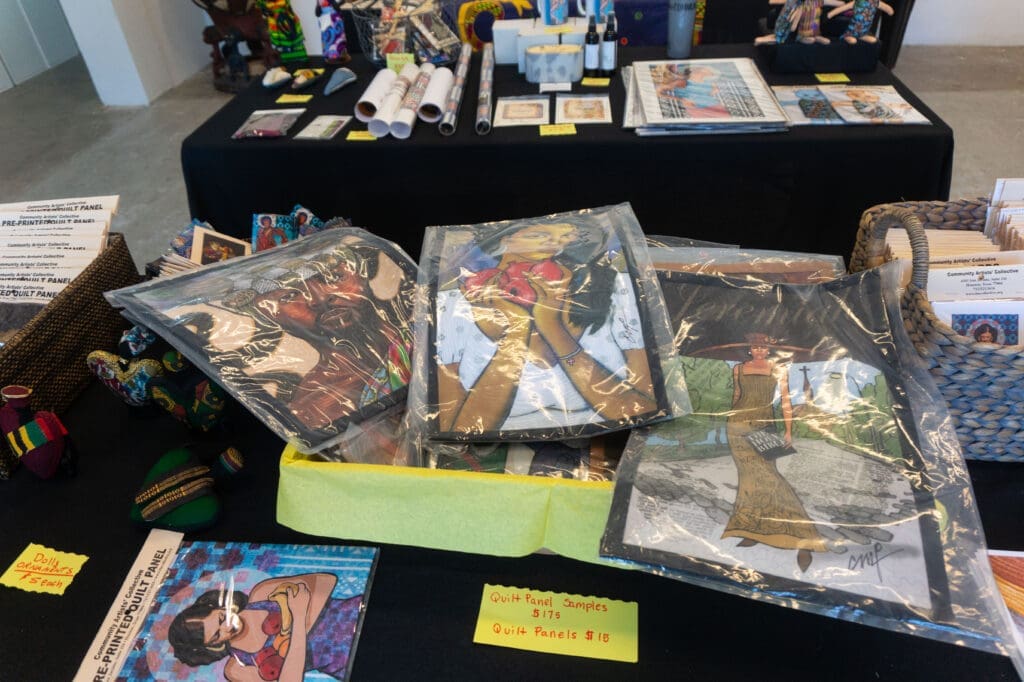 Carolyn Crump's artistic quilted squares at The Community Artists' Collective Ashé Summer Market (Photo by Sofia Westerman) 