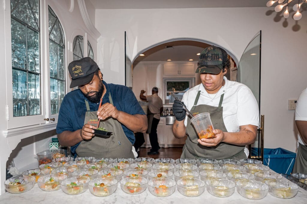 Chefs Joseph Boudreaux and Anitra Broussard at the Juneteenth Jubilee dinner.