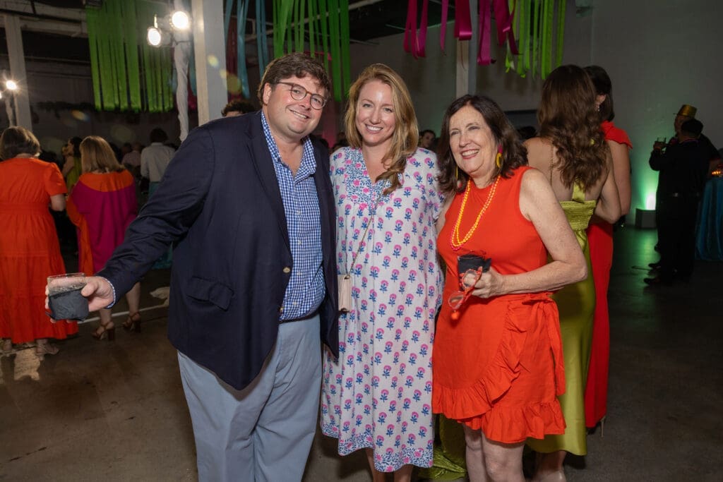 Corbin & Kristin Blackford, Gail Graves Wood at the 2024 Glasstire Party and Auction (Photo by Jenny Antill)