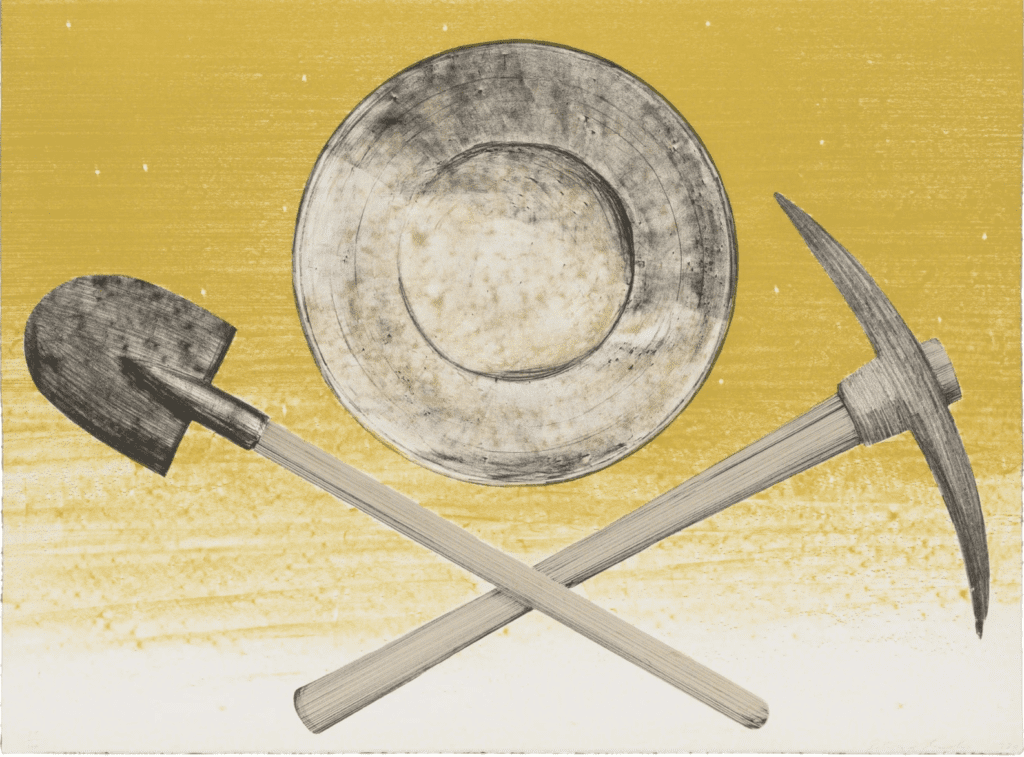 Ed Ruscha's lithograph "Pick, Pan, Shovel," 1980, is one of Lester Marks' signature works in his upcoming auction set for Wednesday, June 5, 2024, presented by Lewis & Maese in Houston.