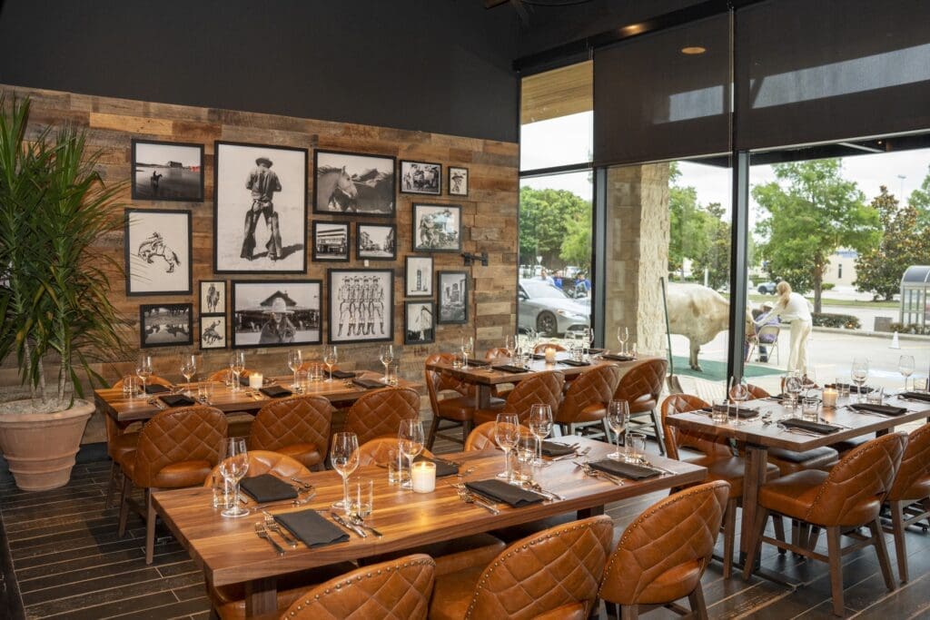 The dining rooms at the new Memorial area outpost of Haywire, a Texas-inspired restaurant, set the scene.