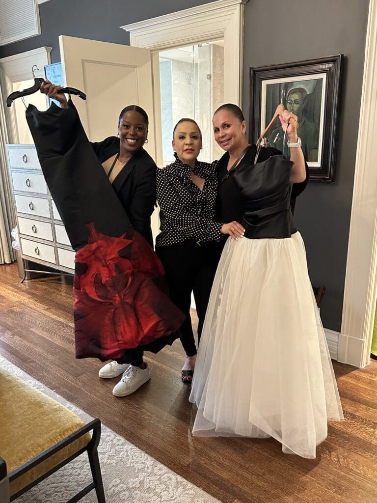Neiman Marcus' Janie Luna and her team assisting the honorees at the PaperCity Philanthropy in Fashion  Best Dressed photo shoot at La Colombe d'Or. (Photo by Shelby Hodge)