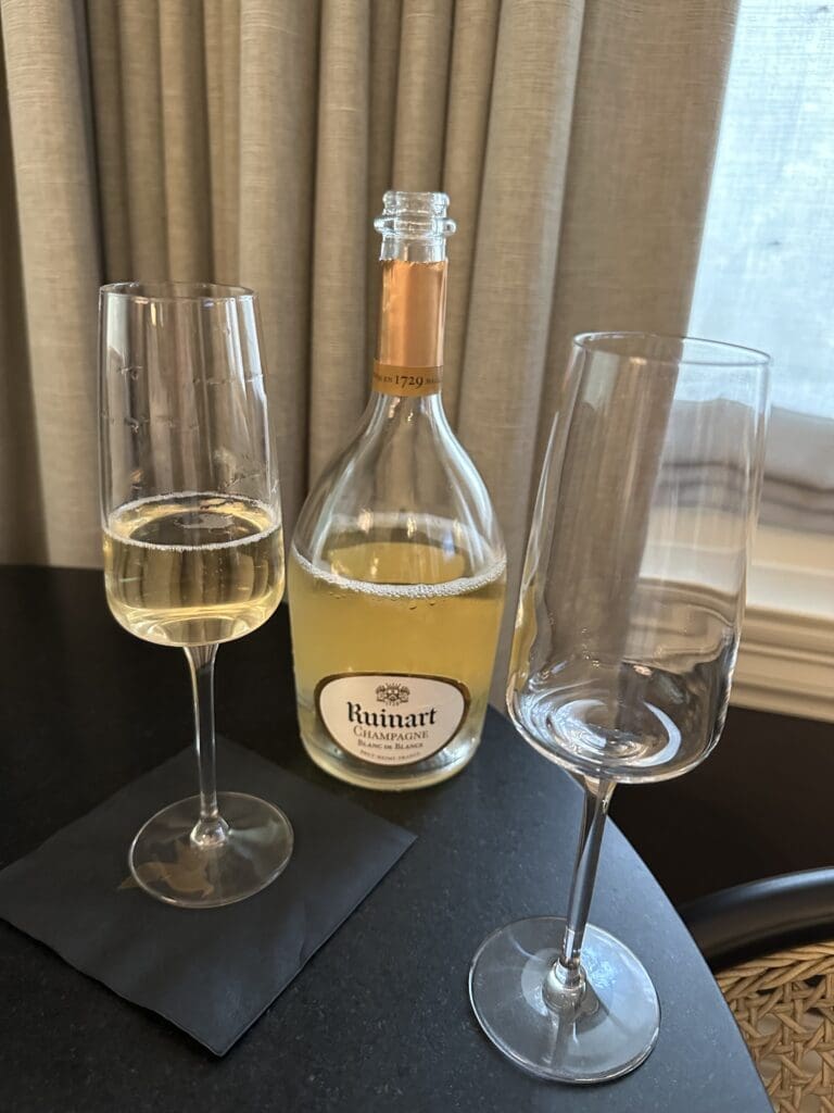 Ruinart champagne for honorees at the PaperCity Philanthropy in Fashion  Best Dressed photo shoot at La Colombe d'Or. (Photo by Shelby Hodge)