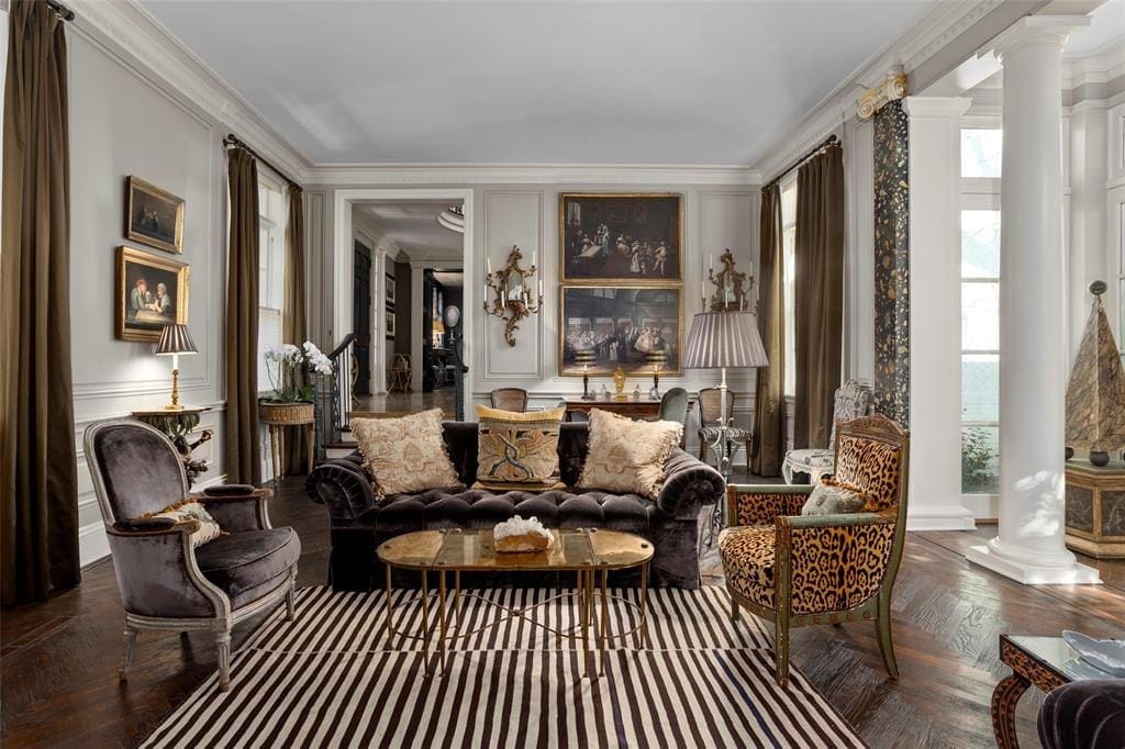 Everything from Herringbone wood floors to fabulous fabrics is part of Joseph Minton's design aesthetic