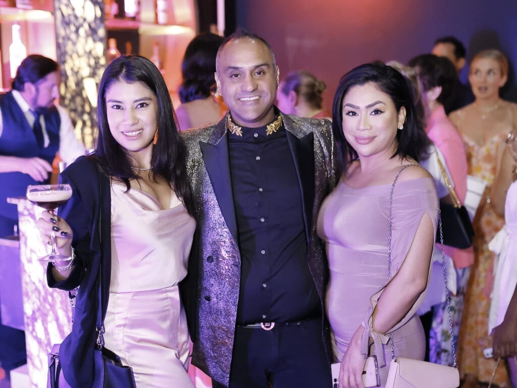 Nicki Ramirez, Irfan Vohra, Aura Ledezma at the American Cancer Society 'Men Wear Pink' event at PostScript (Photo by Quy Tran)