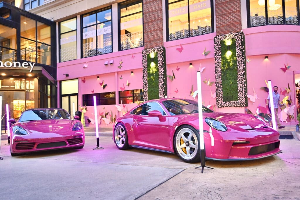 Porsches in pink set the stage for arrival at the American Cancer Society 'Men Wear Pink' event at PostScript (Photo by Alex Montoya)