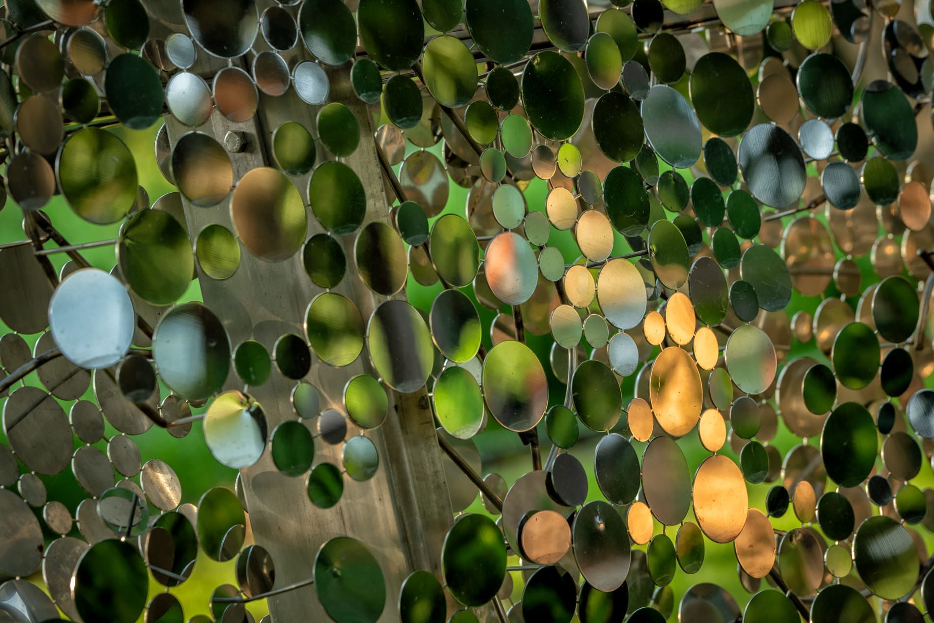 A close-up of Alyson Shotz's <em>Scattering Surface</em> in Hermann Park (Photo courtesy of Nash Barker)