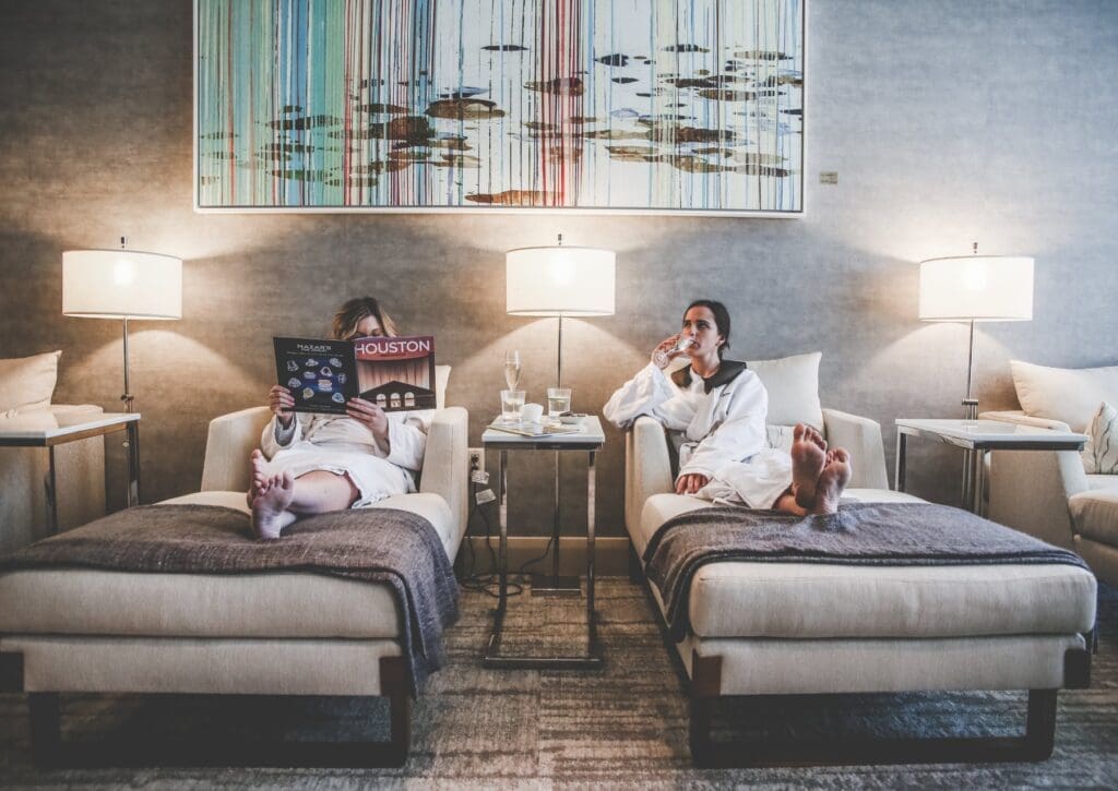 The calming room offers the perfect prelude to the pampering at Pure Spa in the Marriott Marquis Houston.