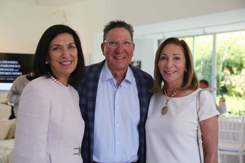 Dr. Huda Zoghbi, Scott & Soraya McClelland at Texas Children's Duncan NRI cocktail reception and program in a private home in Montecito, California. (Photo by Darcie Roberts)