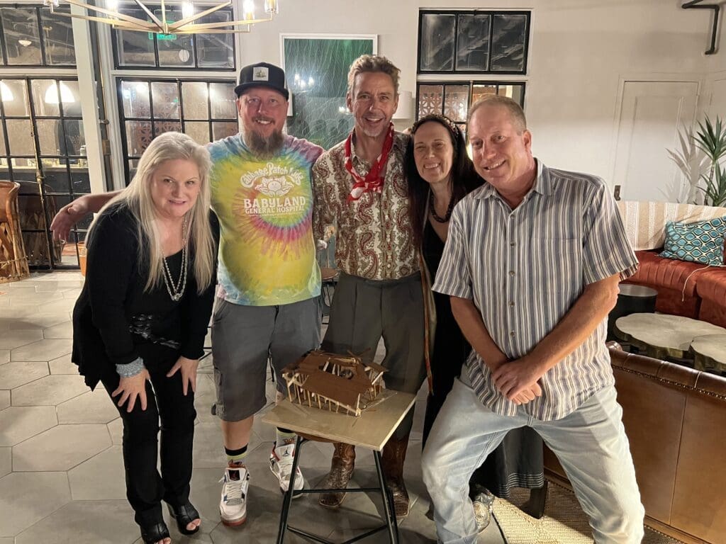Heidi Vaughan, Jason Hall, John Walker & Catherine D. Anspon, Shane Tidmore at Kaze Burning Man fundraiser at Esperson Building. (Photo by Catherine D. Anspon)