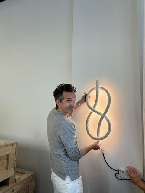 Mathieu Lehanneur showcases one of his unique light fixtures at The Factory. (Photo by Donatella Benckenstein).
