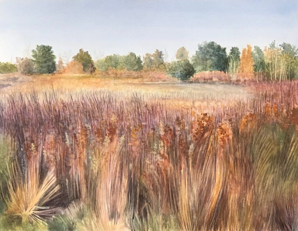 Ken Mazzu’s “In The Brush, Anahuac,” watercolor, 12”x16”, 2021 (Photo courtesy of MFAH)
