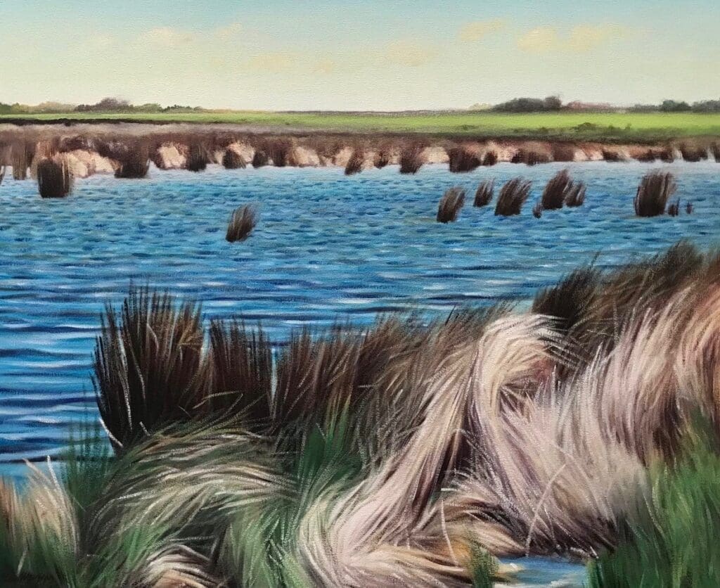 Ken Mazzu’s “Bayside Marshland, Galveston,” oil on canvas, 24”x30”, 2024 (Photo courtesy of MFAH)
